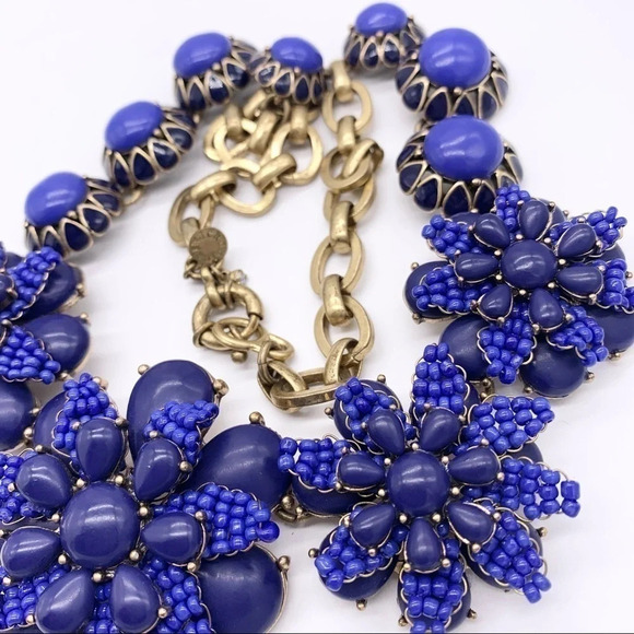 J. Crew Azalea Flower Beaded Blue Necklace - Picture 2 of 5